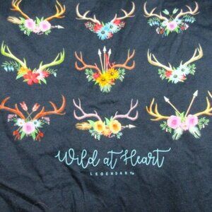LEGENDARY womens navy Wild Heart floral antlers hunting tee shirt S NWT